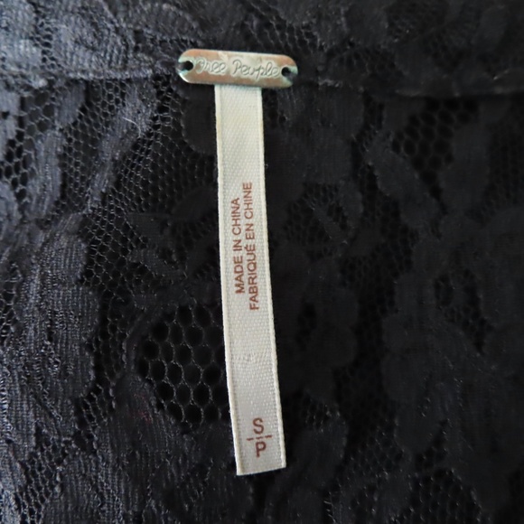 Free People Black Lace Sheer Tunic S Romantic Asymmetric Hem Cap Sleeves - Picture 7 of 7